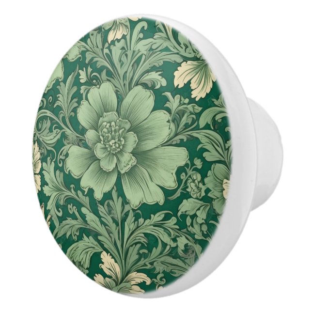 Sage Green Vintage Floral Pattern  Ceramic Knob (Right)