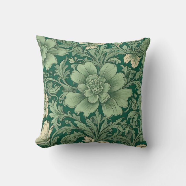 Sage Green Vintage Floral Pattern  Cushion (Front)