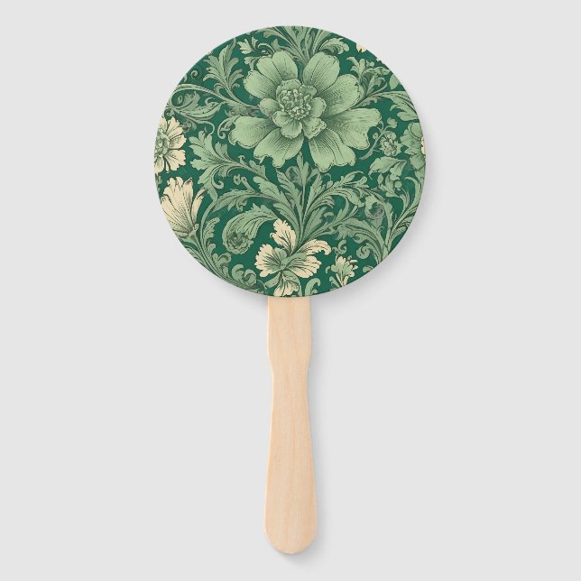 Sage Green Vintage Floral Pattern  Hand Fan (Front)