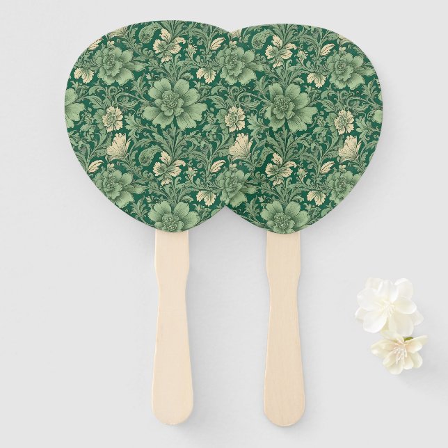 Sage Green Vintage Floral Pattern  Hand Fan (Front and Back)