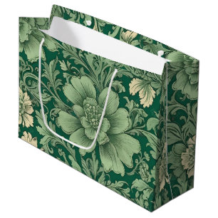 Sage Green Vintage Floral Pattern Large Gift Bag