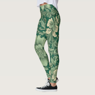 Sage Green Vintage Floral Pattern Leggings
