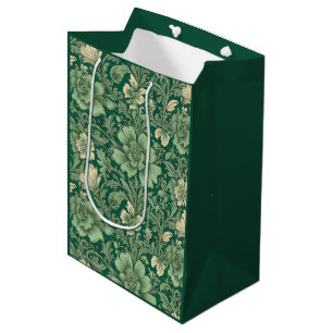 Sage Green Vintage Floral Pattern Medium Gift Bag