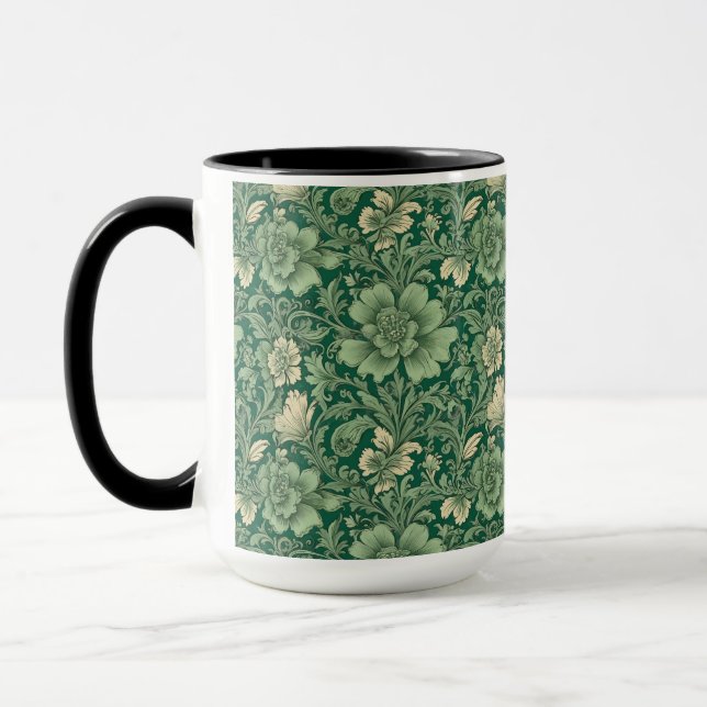 Sage Green Vintage Floral Pattern  Mug (Left)