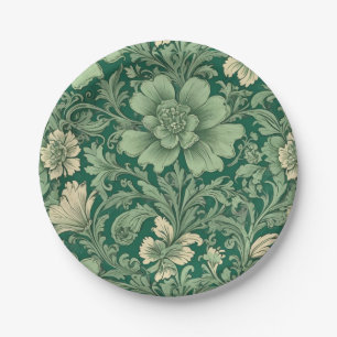 Sage Green Vintage Floral Pattern  Paper Plate