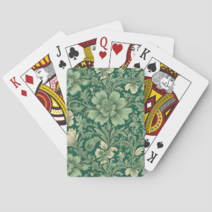 Sage Green Vintage Floral Pattern  Playing Cards