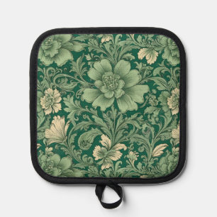 Sage Green Vintage Floral Pattern Pot Holder