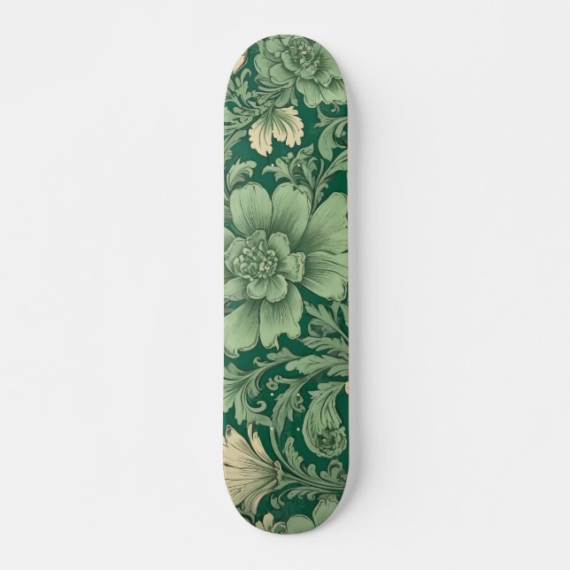 Sage Green Vintage Floral Pattern  Skateboard (Front)