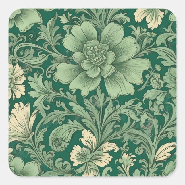 Sage Green Vintage Floral Pattern  Square Sticker (Front)