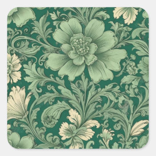 Sage Green Vintage Floral Pattern  Square Sticker