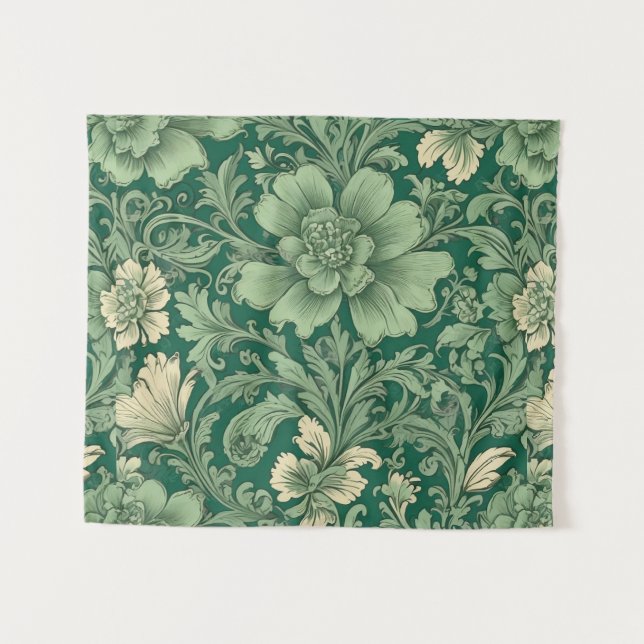 Sage Green Vintage Floral Pattern  Tapestry (Front (Horizontal))