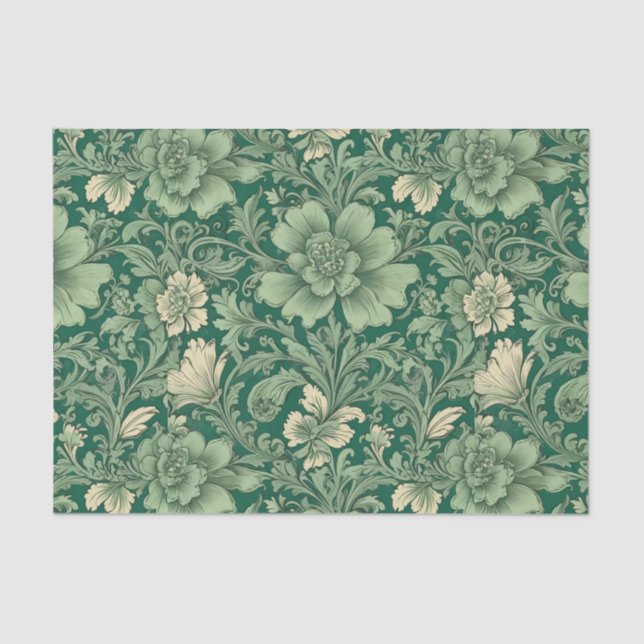 Sage Green Vintage Floral Pattern  Tissue Paper (Front)