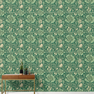 Sage Green Vintage Floral Pattern Wallpaper