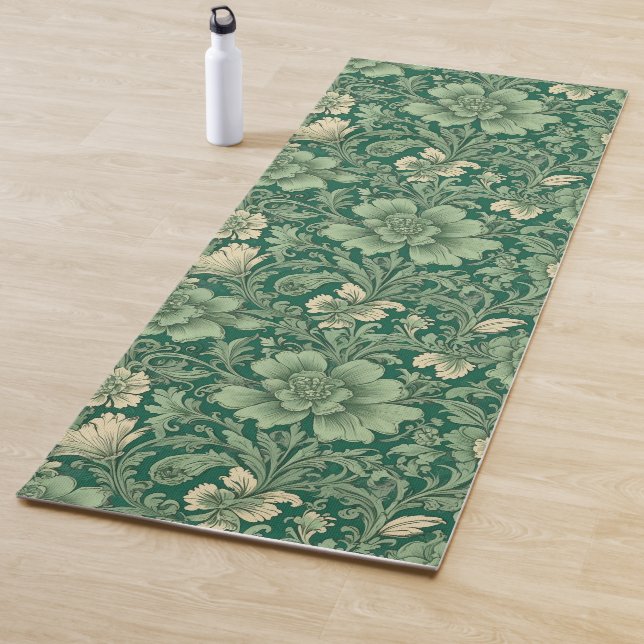 Sage Green Vintage Floral Pattern  Yoga Mat (In Situ)