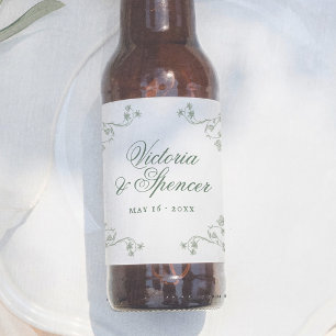 Sage Green Vintage Floral Wedding Beer Bottle Label