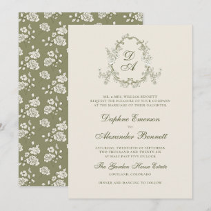 Sage Green Vintage Floral Wedding Invitation