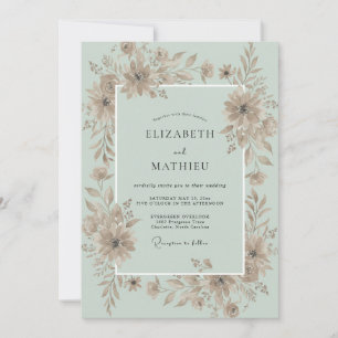 Sage Green Vintage Floral Wedding Invitation