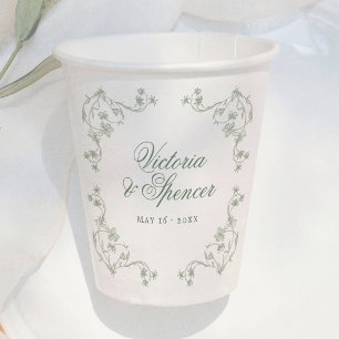 Sage Green Vintage Floral Wedding Paper Cups