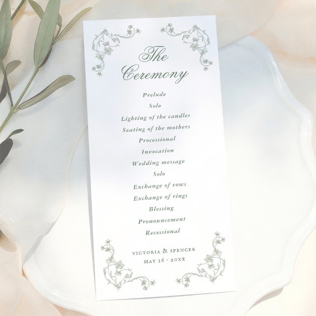 Sage Green Vintage Floral Wedding Programme (Creator Uploaded)