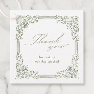 Sage Green Vintage Frame Elegant Script Wedding Favour Tags
