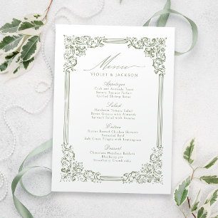 Sage Green Vintage Frame Elegant Script Wedding Menu