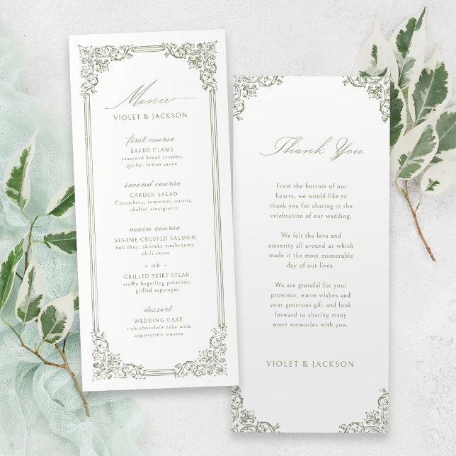 Sage Green Vintage Frame Elegant Script Wedding Menu (Sage Green Vintage Frame Elegant Script Wedding Menu)