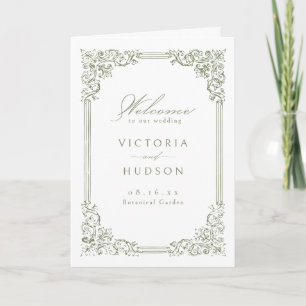 Sage Green Vintage Frame Elegant Script Wedding Programme