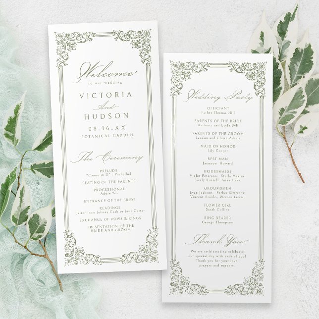Sage Green Vintage Frame Elegant Script Wedding Programme (Sage Green Vintage Frame Elegant Script Wedding Program)