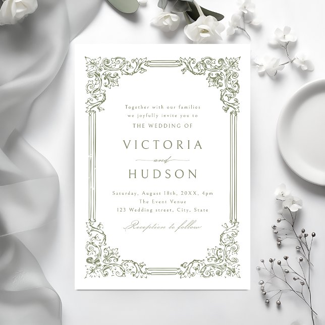 Sage Green Vintage Frame Elegant Wedding Invitation (Sage Green Vintage Frame Elegant Wedding Invitation)