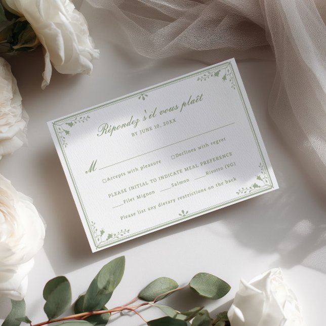 Sage Green Vintage Frame Wedding RSVP  Card (Creator Uploaded)