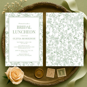 Sage Green Vintage French Floral Bridal Luncheon Invitation