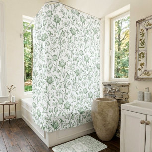 Sage Green Vintage Garden French Floral Toile Shower Curtain