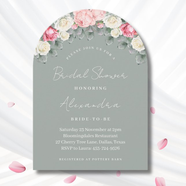 Sage Green Vintage Garden Roses Bridal Shower Invitation (Creator Uploaded)