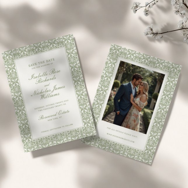 Sage Green Vintage Garden Wedding Save The Date (Creator Uploaded)