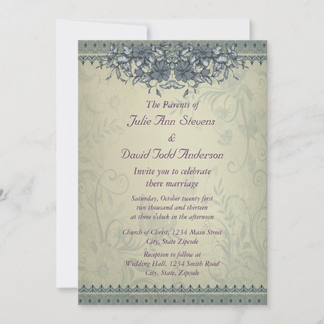 Sage Green Vintage Lace Wedding Invitation (Front)