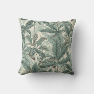 Sage Green Vintage Leaves Pattern Cushion