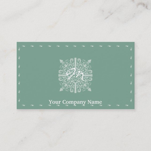 Sage Green Vintage Monogram Business Card (Front)