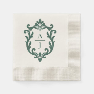 Sage Green Vintage Ornate Crest Wedding Napkin