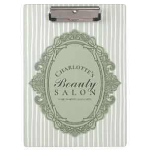Sage Green Vintage Ornate Oval Frame Beauty Salon  Clipboard
