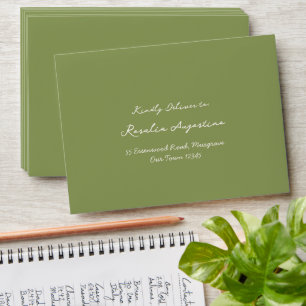 Sage green vintage stripes wedding addressed envelope