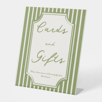 Sage green vintage stripes wedding gift table sign