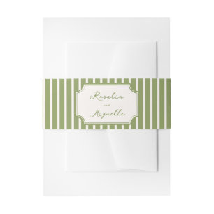 Sage green vintage stripes wedding invitation belly band