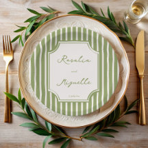 Sage green vintage stripes wedding personalised