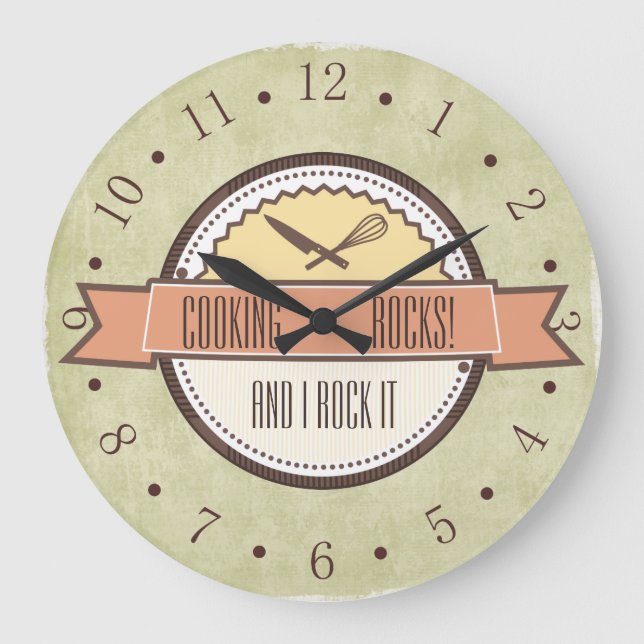 Sage green vintage utensils emblem kitchen clock (Front)