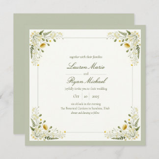 Sage Green Vintage Wildflowers Customisable Invitation