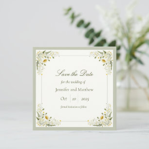 Sage Green Vintage Wildflowers Save the Date Invitation