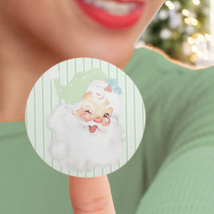 Sage Green Vintage Winking Santa Claus Christmas Classic Round Sticker