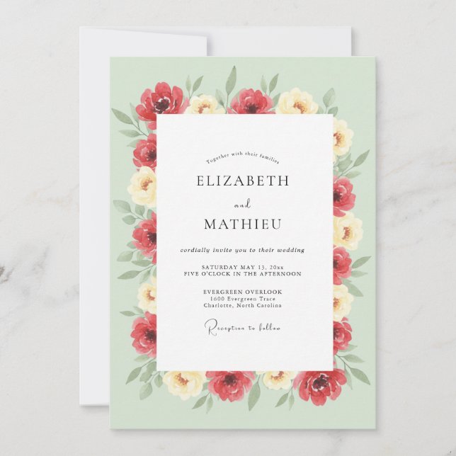 Sage Green Vivid Blossom Wedding Invitation (Front)