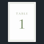 Sage Green Warm Modern Minimalist Wedding Table Number<br><div class="desc">Sage Green modern, minimalist wedding table number. Fully customisable! **PLEASE NOTE: For ordering Table Numbers, each card number must be edited/customised separately and added to your cart. For example: if you just select Qty: 20 cards and Add to Cart, it will be of the same number unless you customise each...</div>