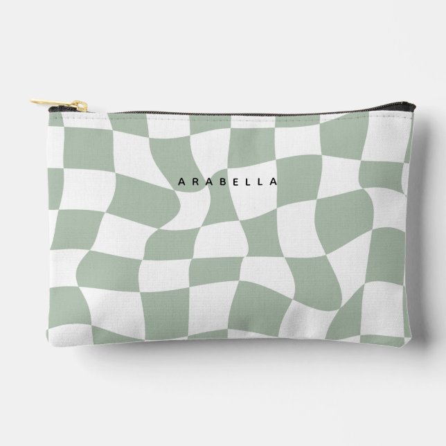 Sage Green Warped Chequerboard  Accessory Pouch (Front)